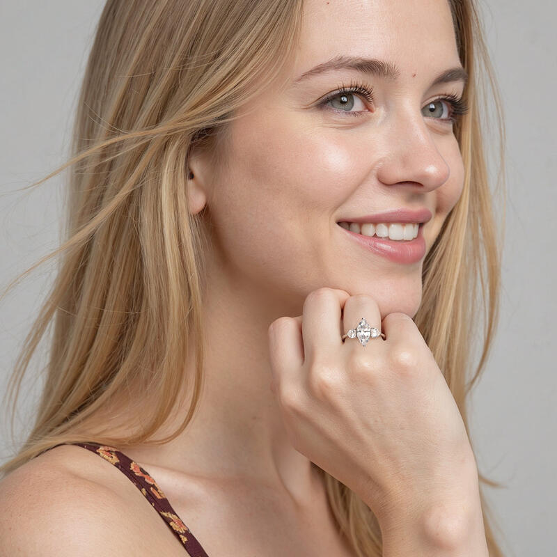 "My Heartbeat For You" Marquise Cut Three Stone Engagement Ring