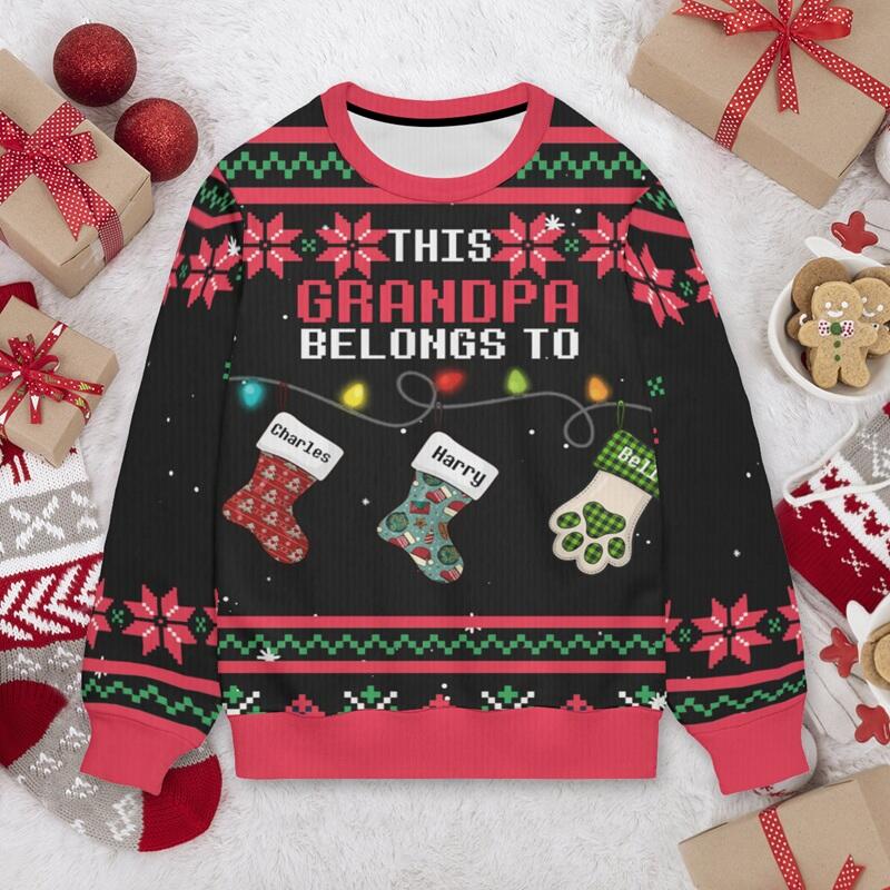 Personalized Ugly Sweater Unisex Custom Nickname Cute Socks Kids Design Perfect Christmas Gift for Family