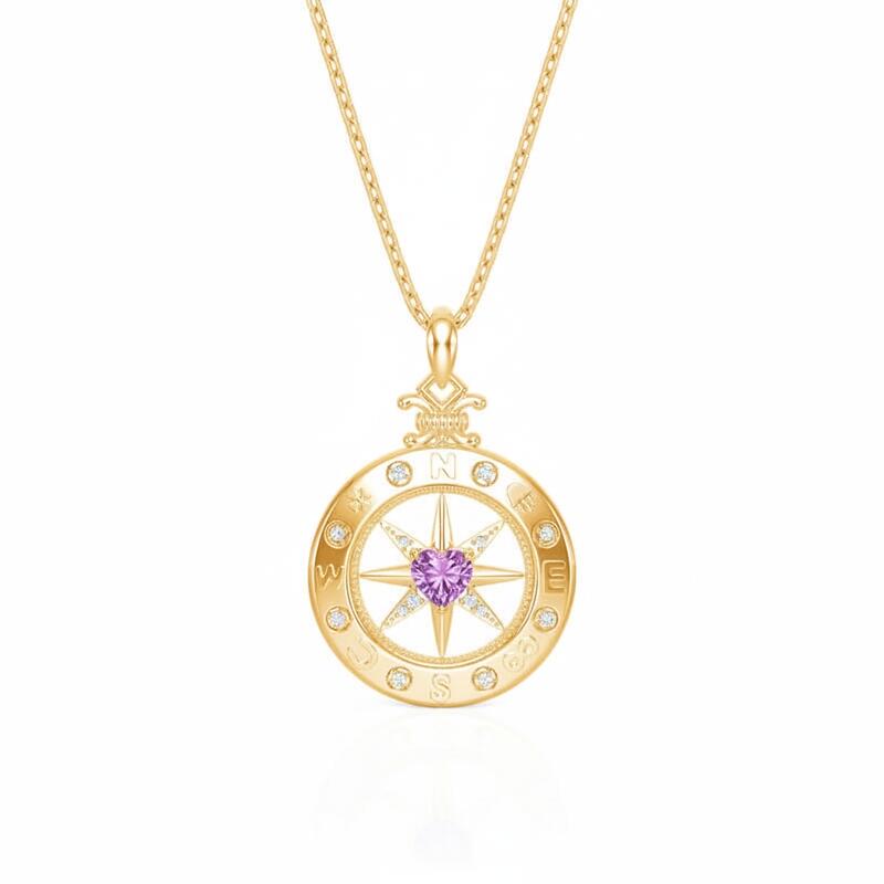 Jeulia Custom Engraved Compass Necklace with Heart Birthstone