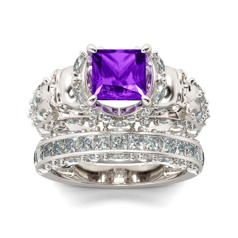 Jeulia Unique Princess Cut Sterling Silver Skull Ring