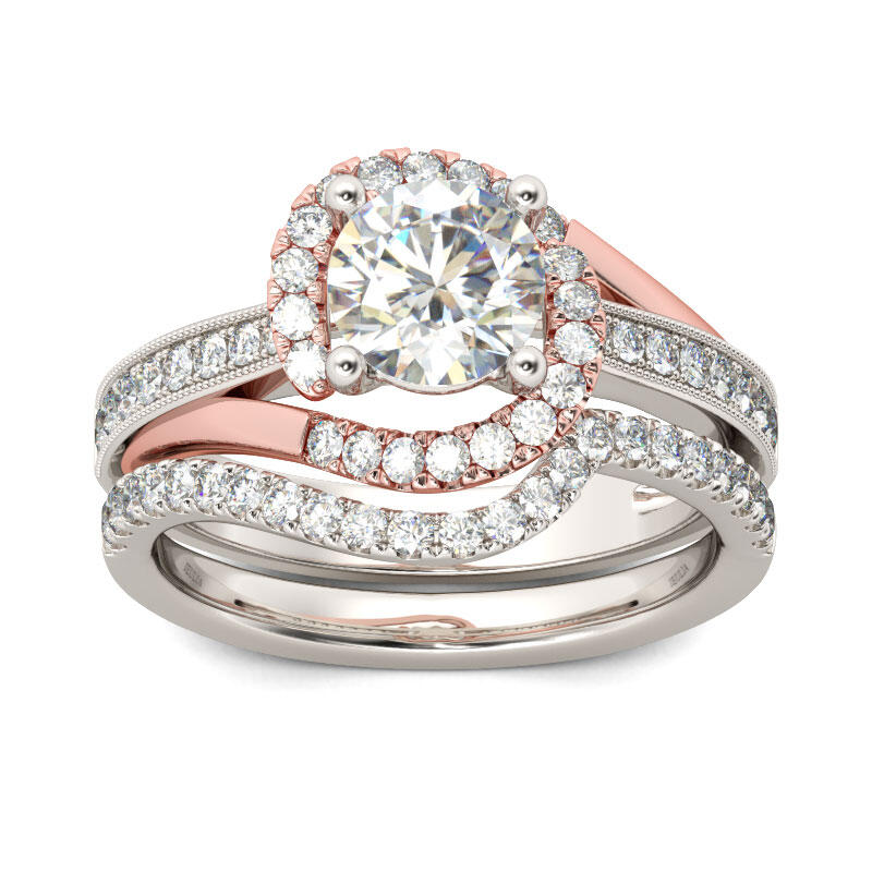 Jeulia Split Shank Round Cut Sterling Silver Ring Set