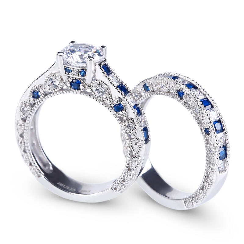 Jeulia Vintage Round Cut Sterling Silver Ring Set