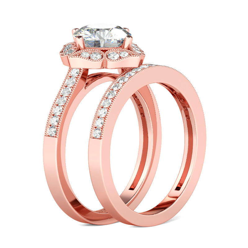 Jeulia Conjunto De Anillos De Plata De Ley Con Corte De Cojín Milgrain Vintage