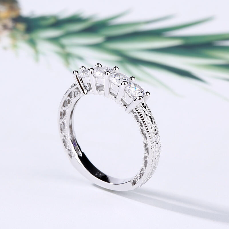 Jeulia Vintage Four-Stone Sterling Silver Ring