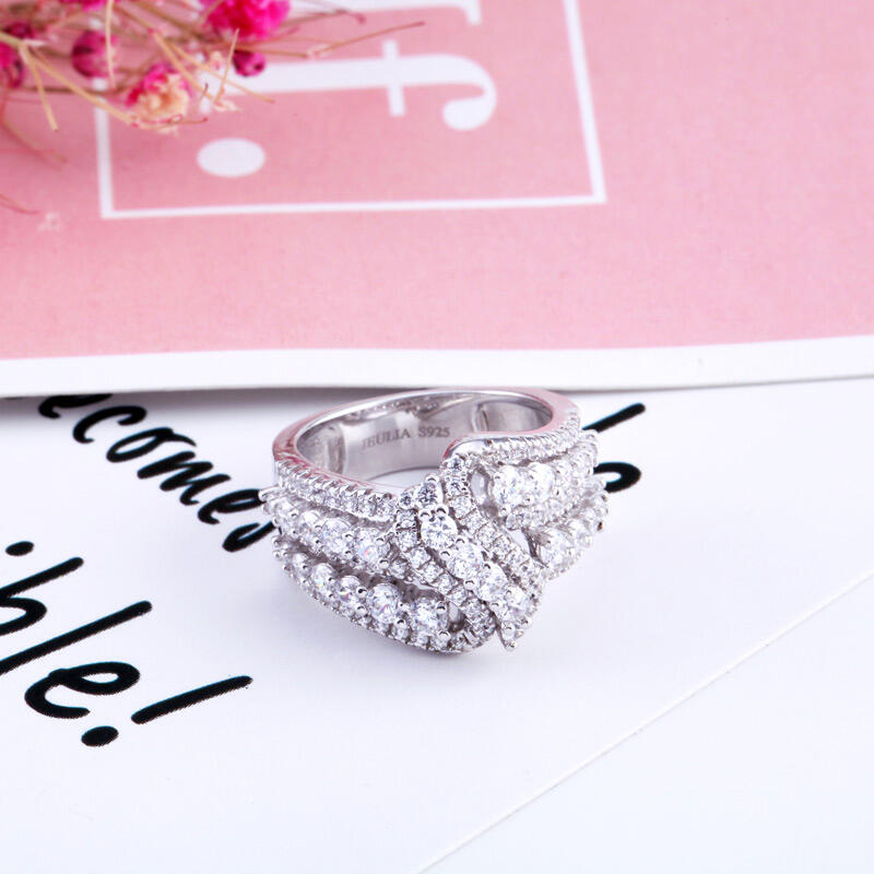 Jeulia Crossover Round Cut Sterling Silver Women's Wedding Band