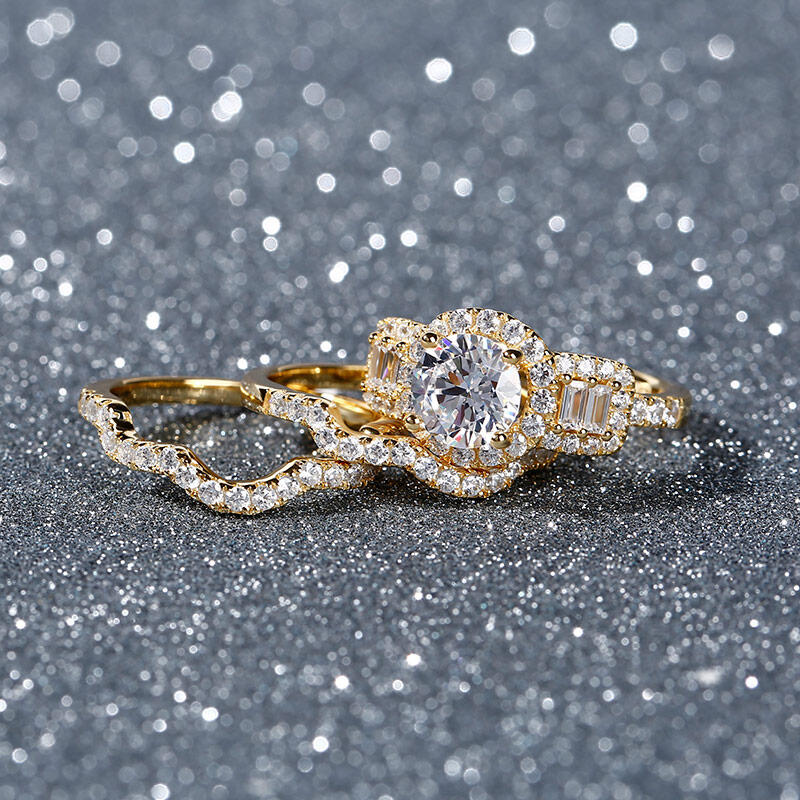 Jeulia Halo Round Cut Sterling Silver Ring Set