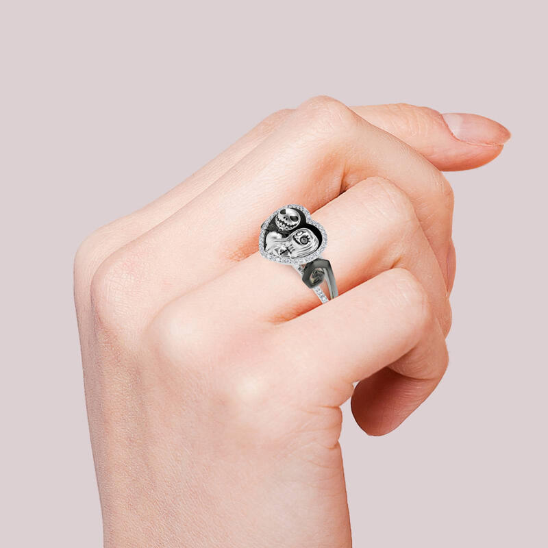 Jeulia Anillo con pareja de calaveras de plata de ley en dos tonos