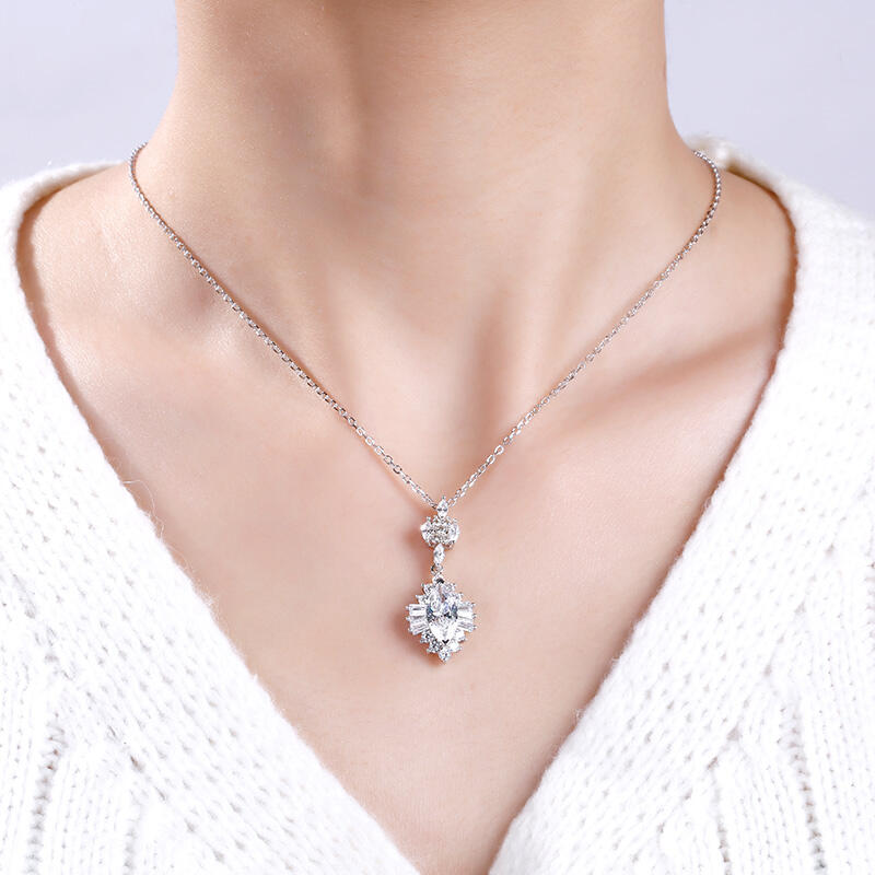 Jeulia Dazzling Halo Marquise Cut Sterling Silver Necklace