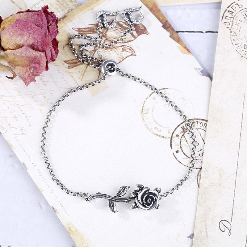 Jeulia Heart Leaves Rose Branch Bracelet