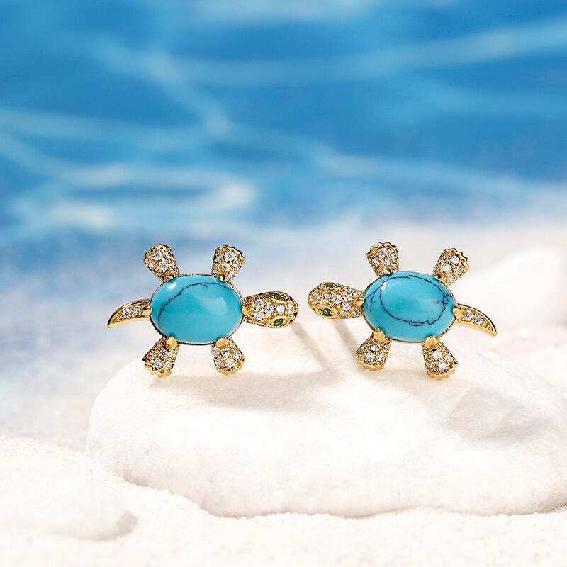 Jeulia "Wise Tortoise" Turquoise Design Sterling Silver Earrings
