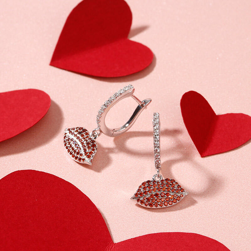 Jeulia "Enthusiasm" Red Lips Sterling Silver Earrings