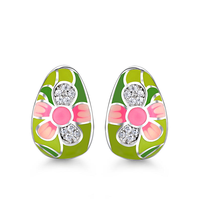 Jeulia "Bright Mood" Flower Enamel Sterling Silver Earrings