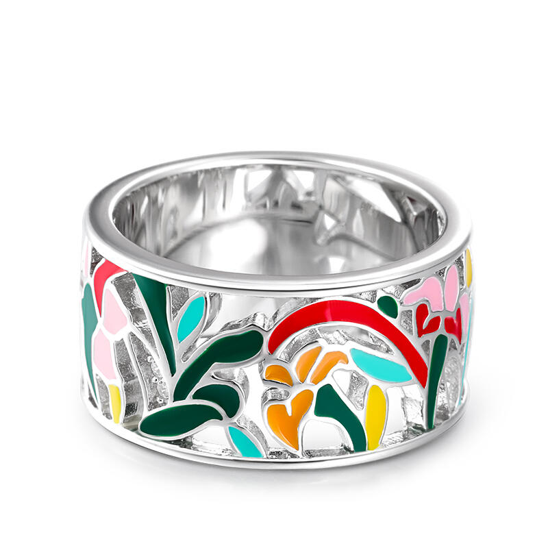 Jeulia "Floral Fantasy" Flower and Leaf Enamel Sterling Silver Jewelry Set