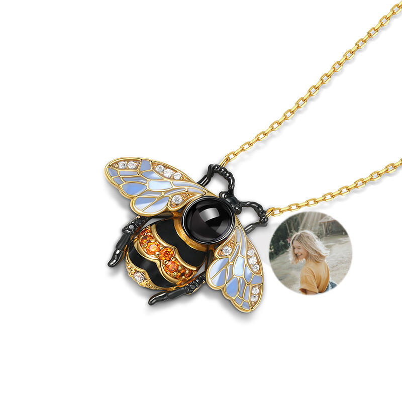 Jeulia Collar de Abeja Plata de Ley con Proyección de Foto Personalizada