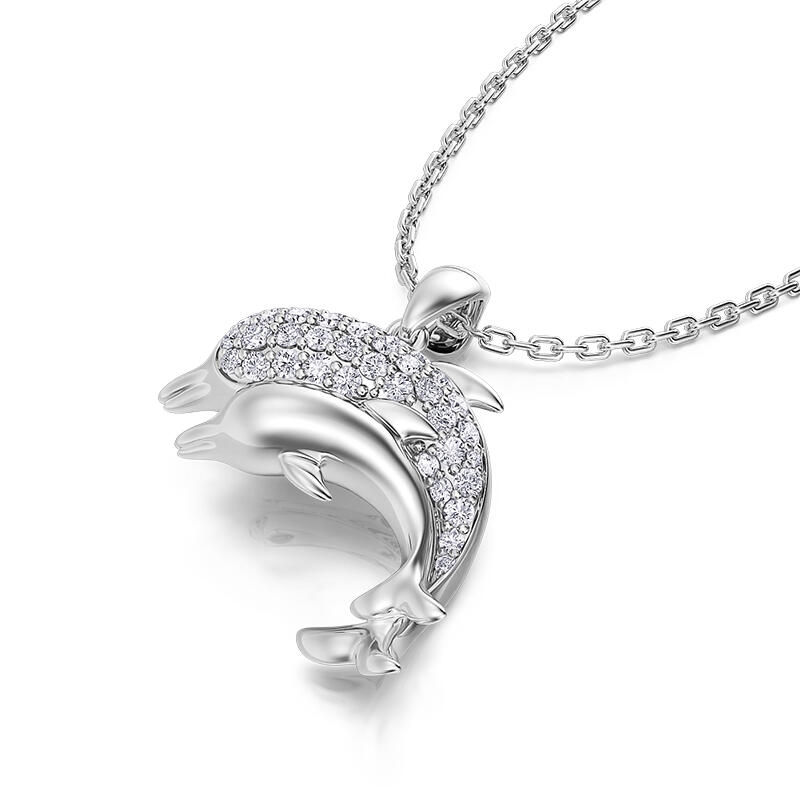 Jeulia "Oceanic Harmony" Two Dolphins Sterling Silver Necklace