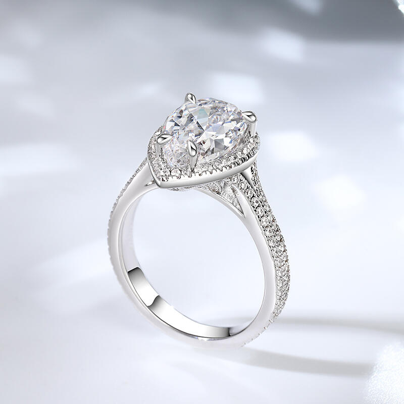 Jeulia Anillo de Plata de Ley con Halo y Corte de Pera