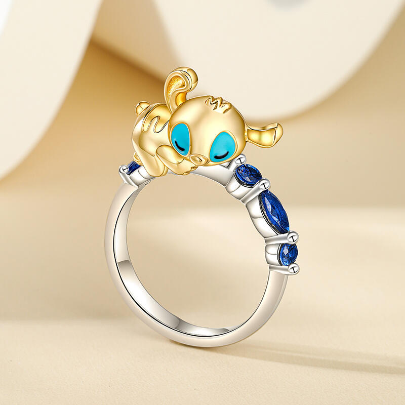 Jeulia Anillo de Dos Tonos de Monstruo de Dibujos Animados de Plata