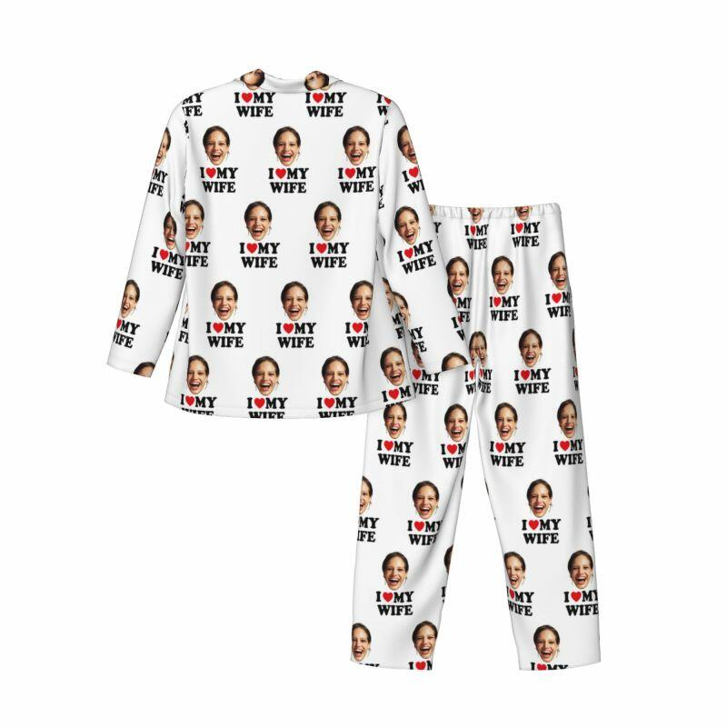 Personalized Pajamas Custom Photo I Love My Wife Attractive Anniversary Gift for Husband Wife