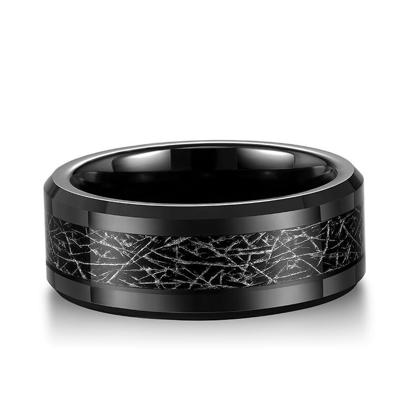 Jeulia Anillo de Tungsteno Negro con Patrón de Meteorito para Hombres