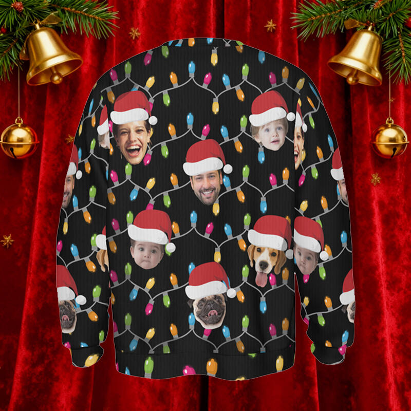 Maglione brutto personalizzato Unisex con foto personalizzata Cappello da Babbo Natale Design divertente Regalo di Natale per la famiglia