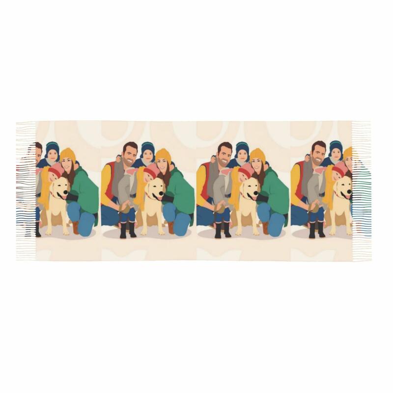 Op maat gemaakte sjaal met familiefoto in cartoonstijl Wintersjaal Kerstcadeau voor papa
