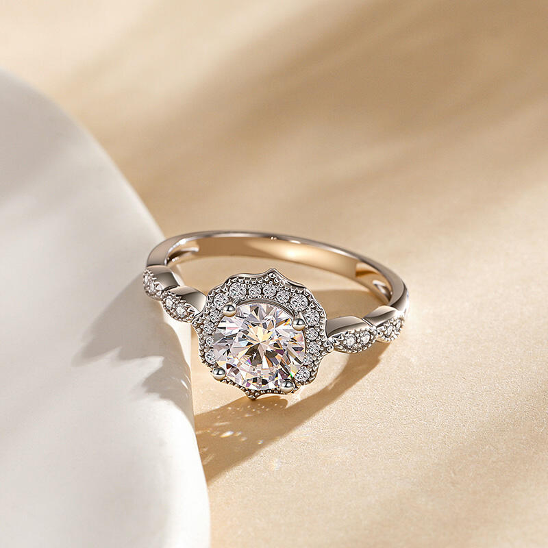 Jeulia Anillo 10K/14K/18K Oro Vintage Con Halo De Talla Redonda