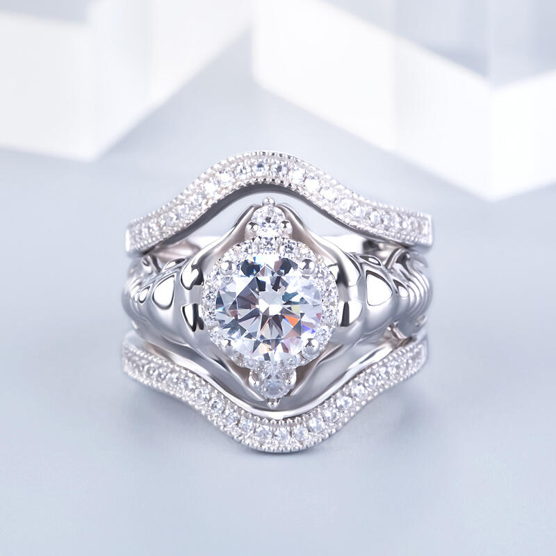 Jeulia 3PC Round Cut Sterling Silver Elephant Ring