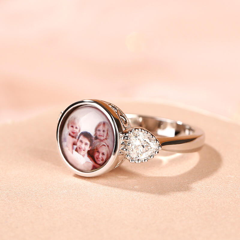 Jeulia "The Best Memories" Sterling Silver Personalized Photo Ring