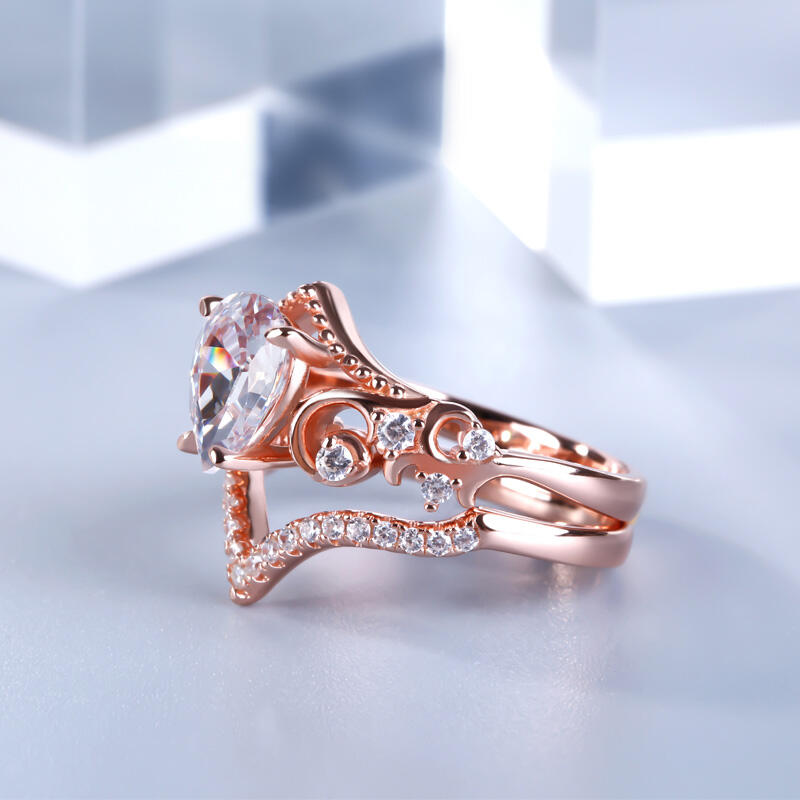 Jeulia Rose Gold Tone Pear Cut Sterling Silver Ring Set