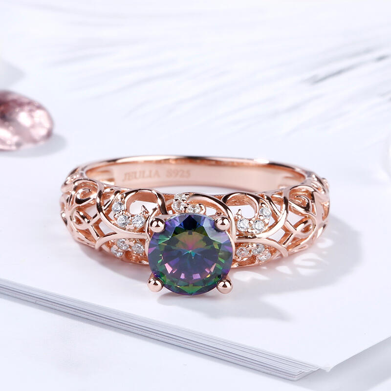 Jeulia Anillo Con Tono De Rosa Dorado De Talla Redonda En Plata De Ley