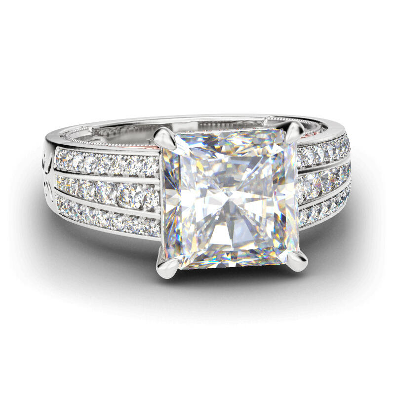 Jeulia Scrollwork Princess Cut Sterling Silver Ring