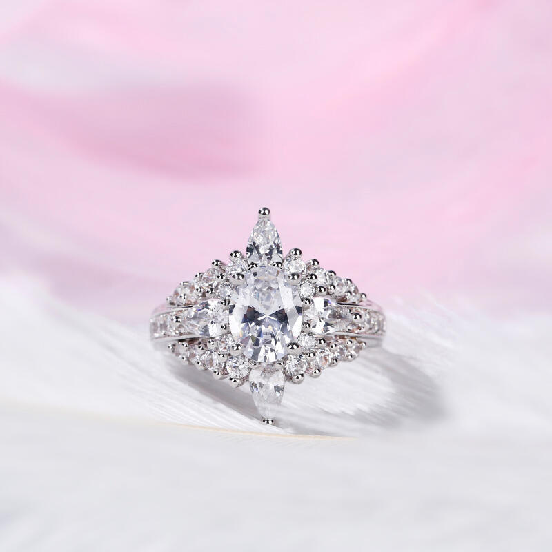 Jeulia Unique Halo Oval Cut Sterling Silver Ring