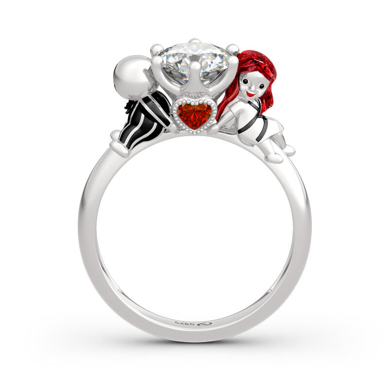 Jeulia Hug Me "Magic of Love" Skull Couple Round Cut Sterling Silver Ring