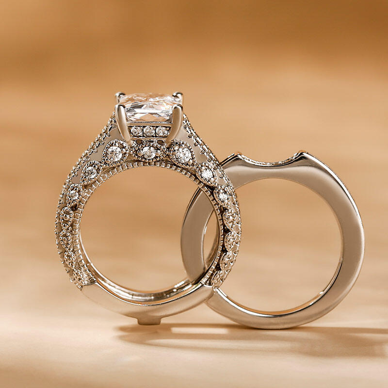 Jeulia Interchangeable Radiant Cut Sterling Silver Ring Set