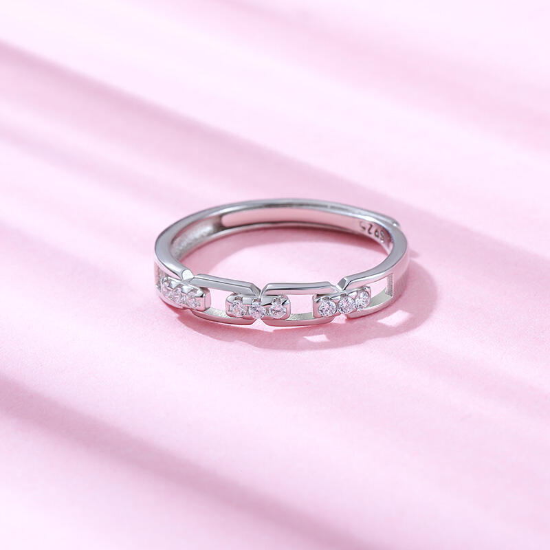 Jeulia "Love You All My Life" Chain Link Adjustable Sterling Silver Women's Band