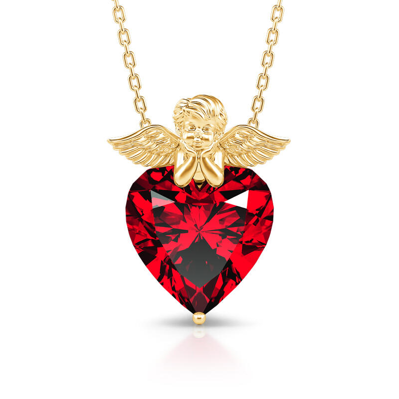 Jeulia Collar con colgante de corazón de Cupido de plata de ley