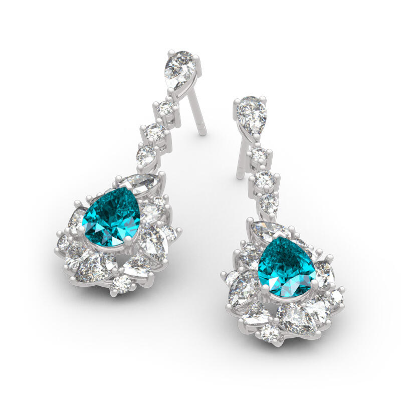 Jeulia Brincos de mulher em prata com pedra azul água-marinha