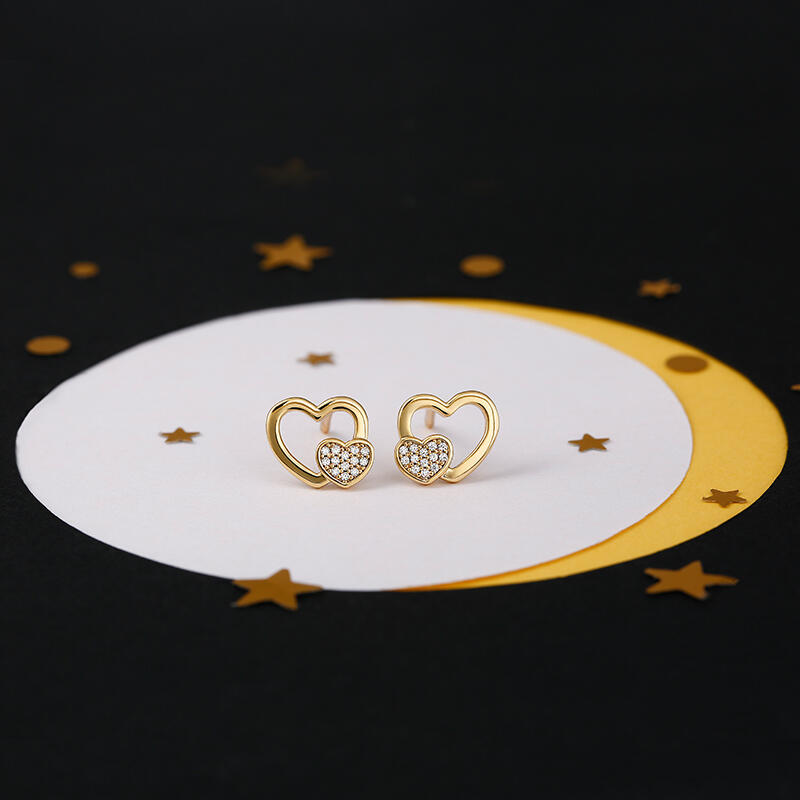 Jeulia "Better Together" Heart-shaped Sterling Silver Children's Earrings