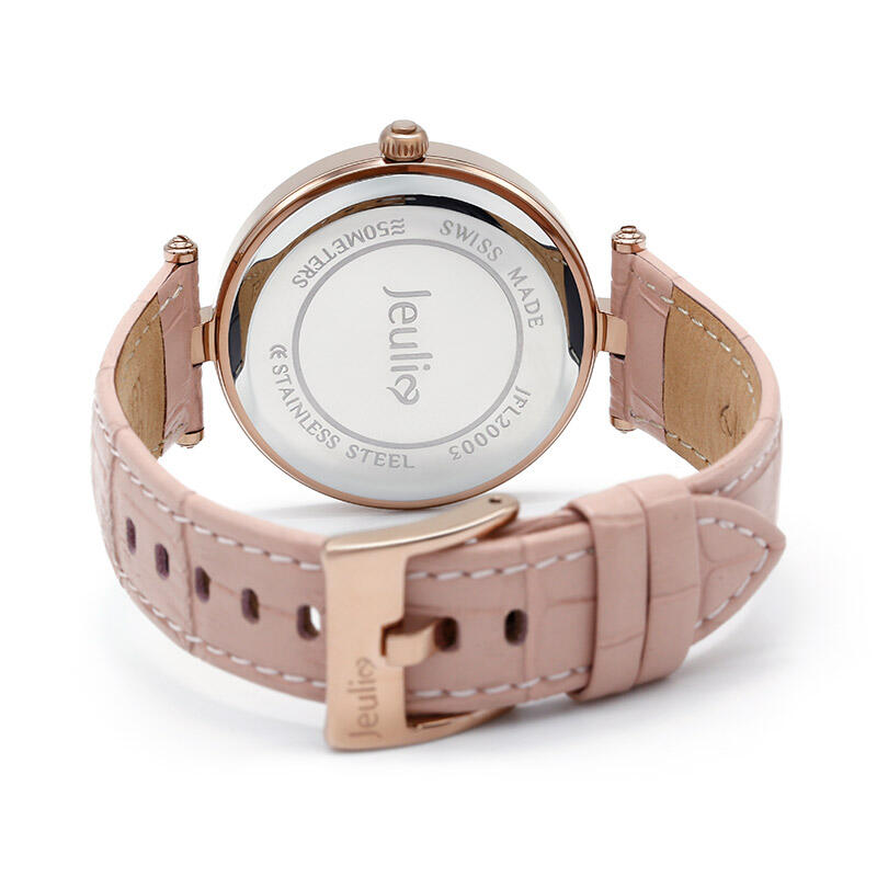 Jeulia "Wilde Schönheit" Leopard  Rosa Uhr Lederarmband mit schwarzem Zifferblatt