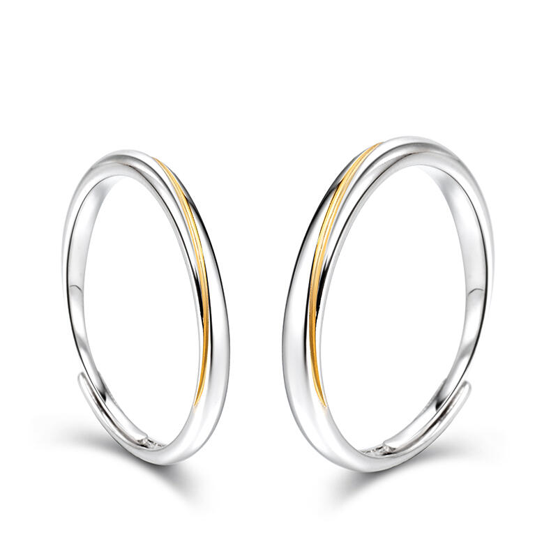 Jeulia Anillos de pareja de Möbius en dos tonos de plata de ley de talla ajustable