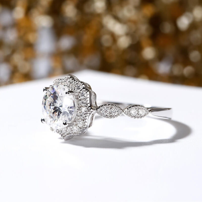 Jeulia Halo Round Cut Vintage Sterling Silver Ring