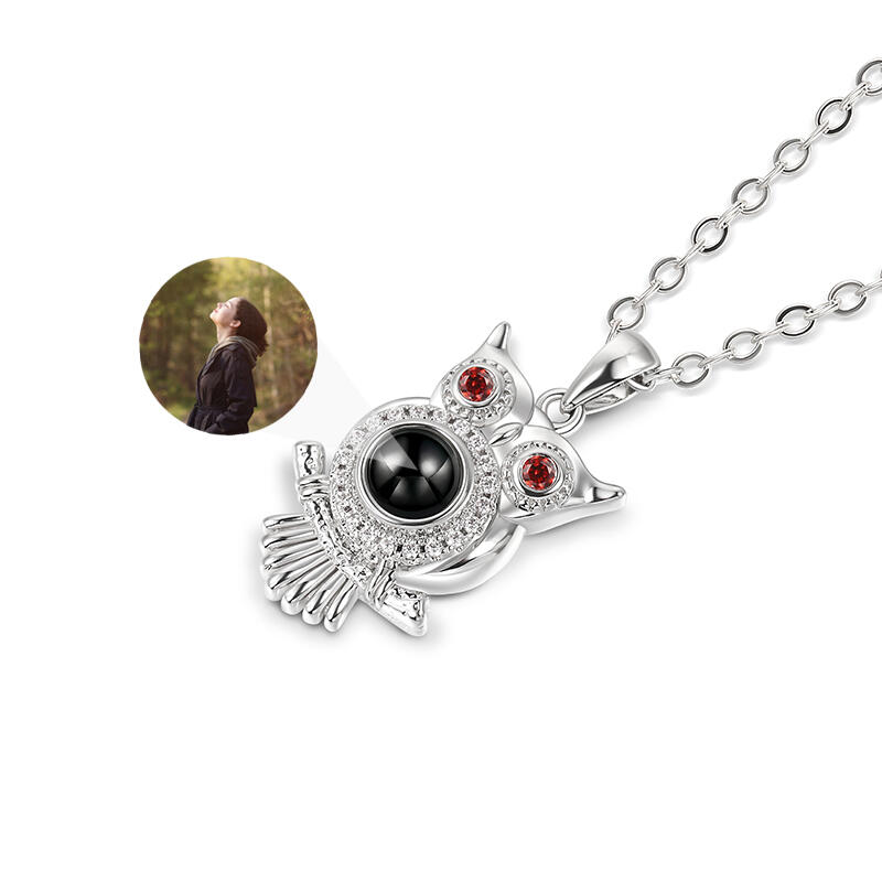 Jeulia Owl Design Personalized Photo Projection Sterling Silver Necklace