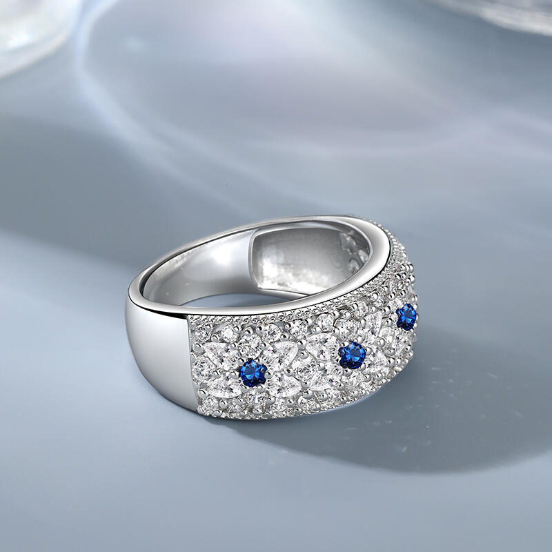 Jeulia Four Petals Flower Sterling Silver Women's Band