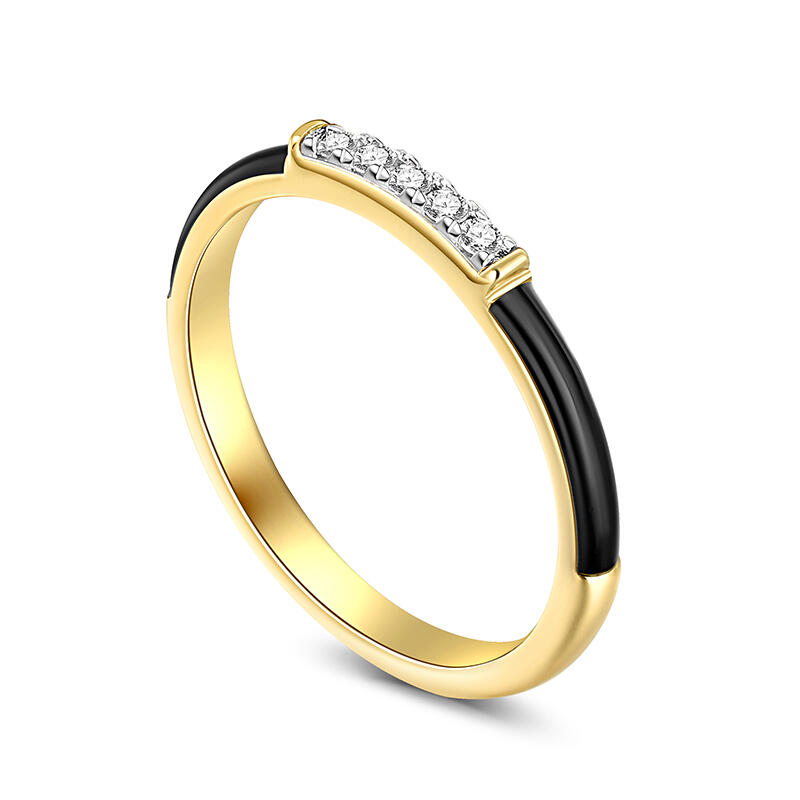 Jeulia Black Enamel Round Cut Sterling Silver Women's Band