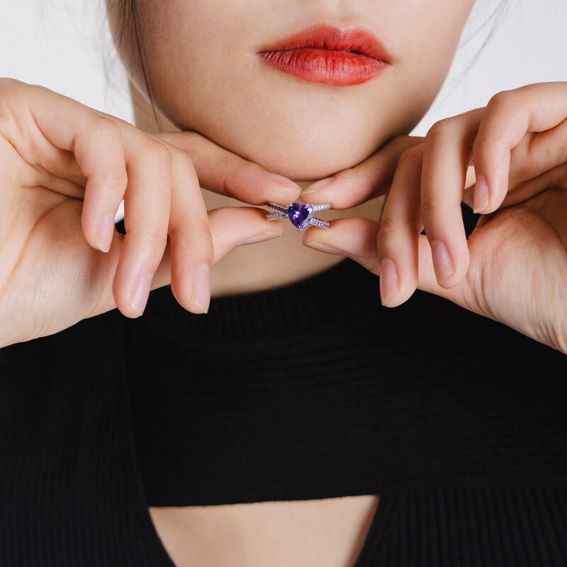 Jeulia Cross Your Heart Sterling Silver Ring