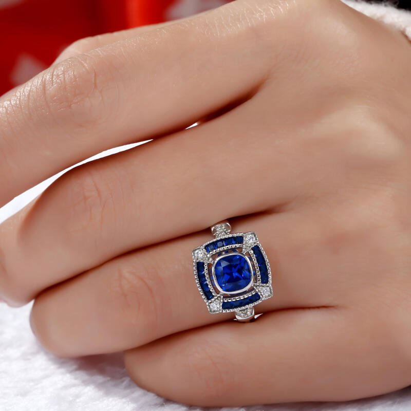 Jeulia Halo Cushion Cut Sterling Silver Ring