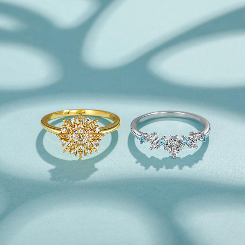 Jeulia Luna Astra Two Tone Starburst Puzzle Ring Set Sterling Silver