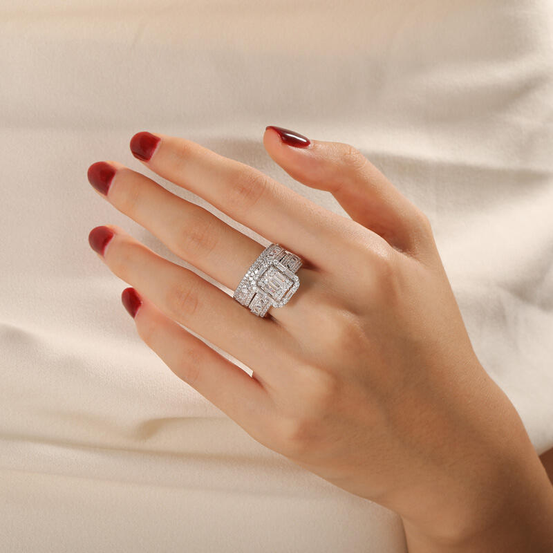 Jeulia Olivetta Ensemble de Bague de Fiançailles Halo Carré