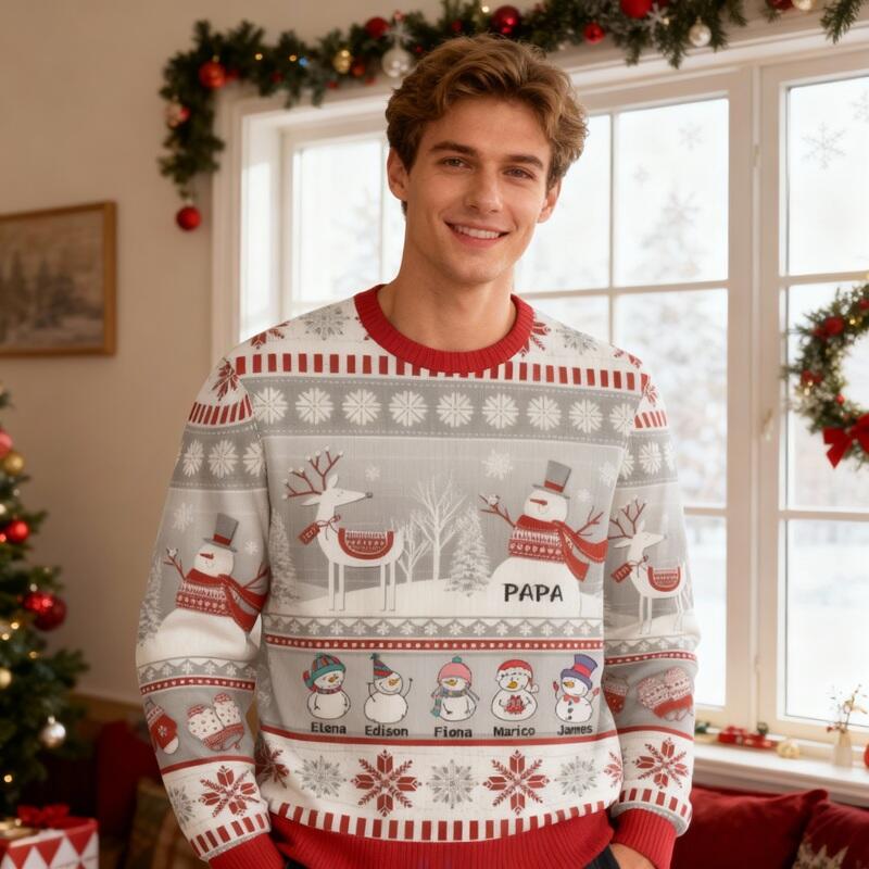 Personalisierter hässliche Weihnachtspullover Unisex Individuell gestalteter Pullover für Kinder mit niedlichem Schneemann-Design Kreatives Weihnachtsgeschenk für die Familie