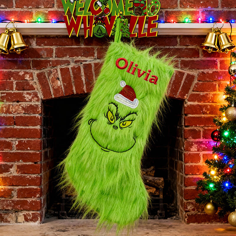 Personalized Green Monster Christmas Stockings Custom Embroidered Name Funny Gifts